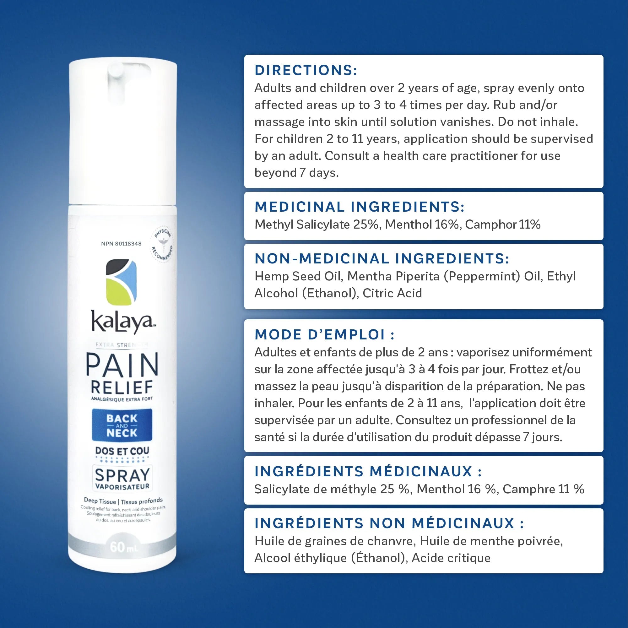 KaLaya Cooling Pain Relief Spray for Back & Neck, Extra Strength, Pain Relief - KaLaya