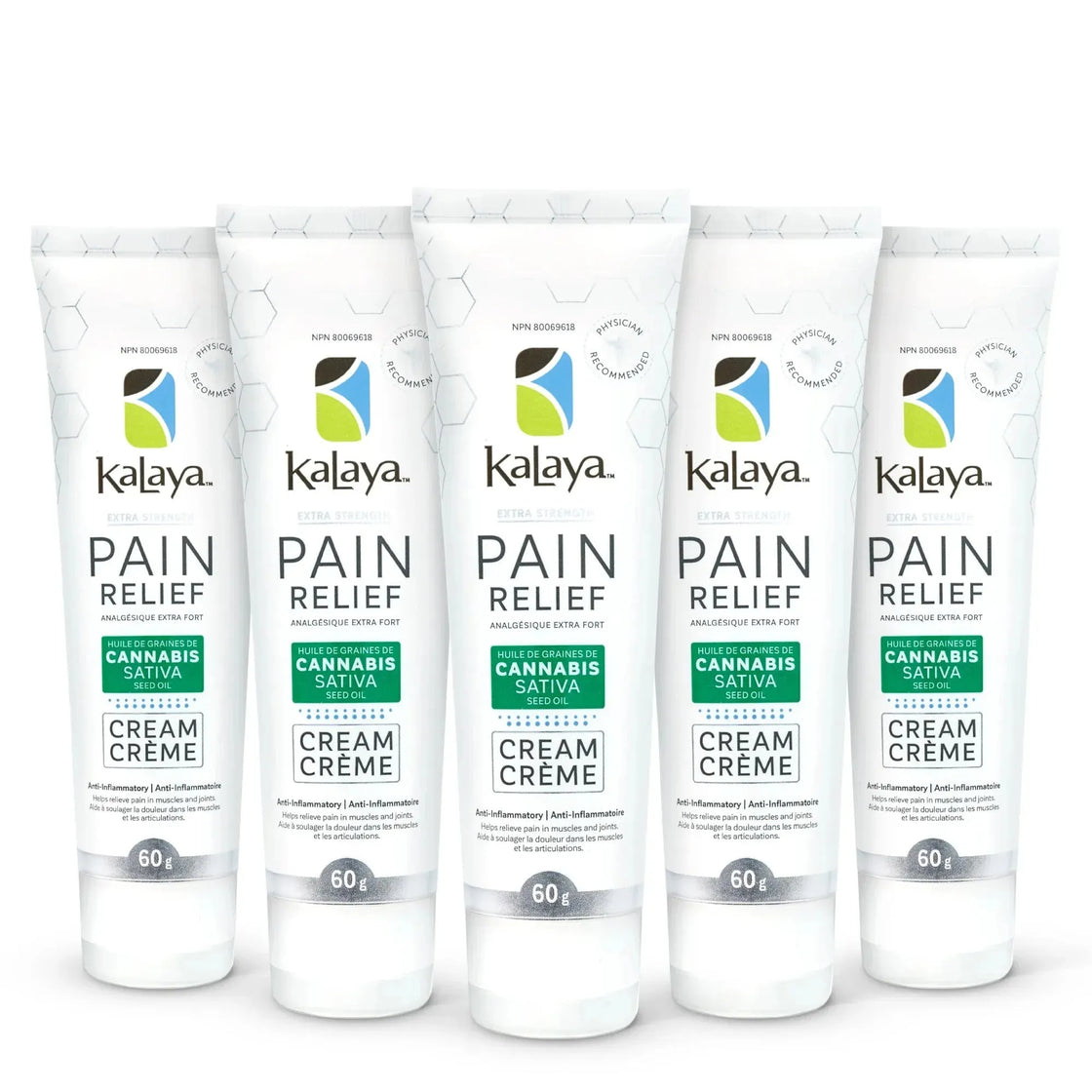 [Pack of 5] KaLaya Extra Strength Pain Relief Cream with Cannabis Sativa Seed Oil (60g), Pain Relief - KaLaya