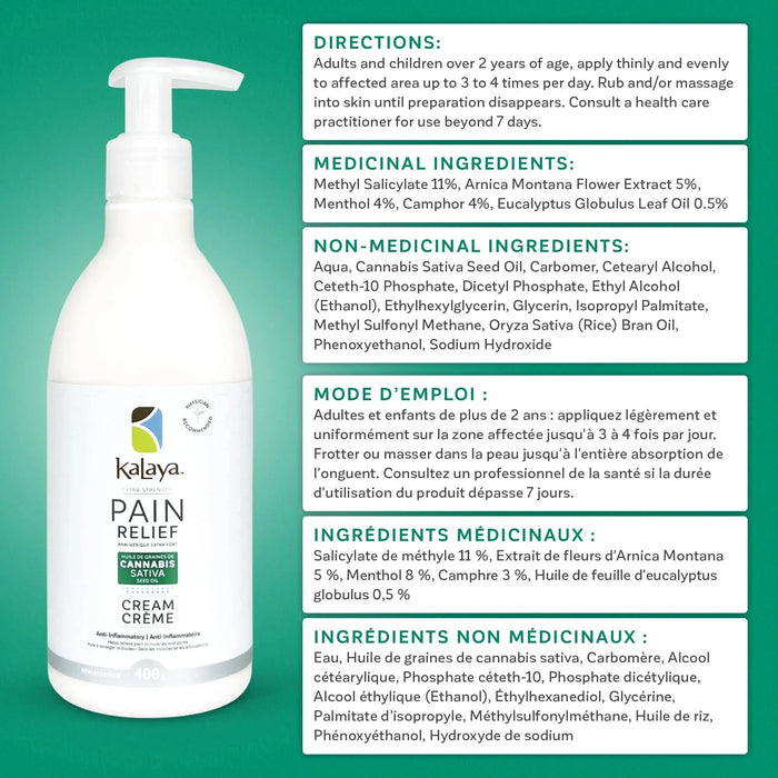 KaLaya Extra Strength Pain Relief with Cannabis Sativa Seed Oil 400g, Pain Relief - KaLaya