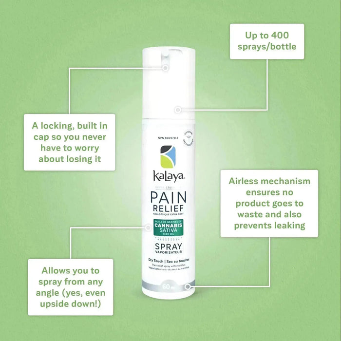 KaLaya Extra Strength Pain Relief Spray with Cannabis Sativa Seed Oil 60mL, Pain Relief - KaLaya
