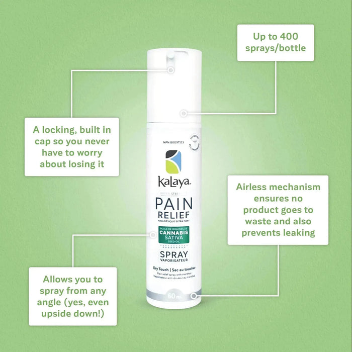 KaLaya Extra Strength Pain Relief Spray with Cannabis Sativa Seed Oil 60mL, Pain Relief - KaLaya